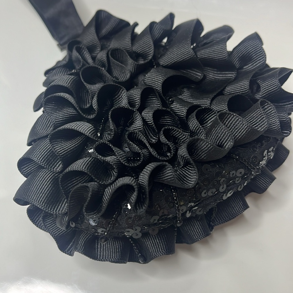 BADGLEY MISCHKA VINTAGECOUTURE EVENING BAG BLACK RUFFLE BEADED - Picture 2 of 13